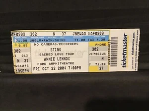 Sting & Annie Lennox Ticket Stub - 2004 - Heilige Liebe Tour - Ford Amphitheater - Bild 1 von 2