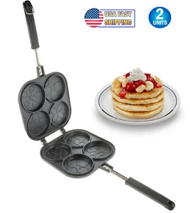 Perfect Bake Serve Double Sided Pancake Maker Pan 4 Decorative Design Eggs Crepe - Picture 1 of 8
