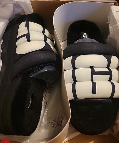 Ugg donna maxi slide logo 1127067 donna taglia 8 US taglia 6 UK bianco e nero