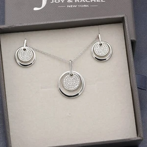 Juego de joyas de collar colgante en forma de disco de circonio cúbico de plata 925 - Imagen 1 de 5