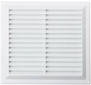 9x9" Lamellen Wandlüfter integriertes Fliegengitter WEISS Kunststoff flaches Profil 229x229 mm - Bild 1 von 10