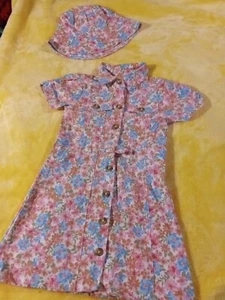 Vintage Little Lass Girls 2 Pc Floral Dress/Hat Size 4T. NWOT. Pink/Blue Floral - Picture 1 of 10