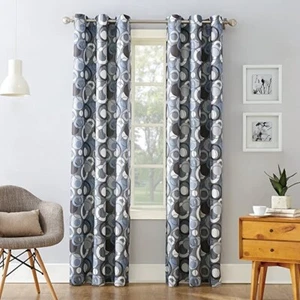 No. 918 53508 Celestial Geometric Print Grommet Curtain Panel 48" x 63" Nickel - Imagen 1 de 4