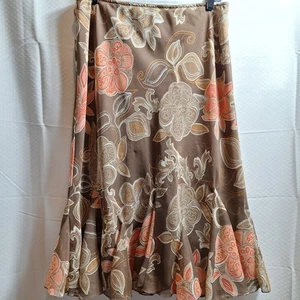 EAST 5TH Midi Skirt Sz 10 Brown Floral Fairy Grunge Y2K Boho Festival Ruffle - Picture 1 of 6