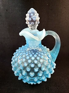 Beautiful Vintage Fenton Blue Hobnail Glass Cruet With Stopper 6" - Picture 1 of 10