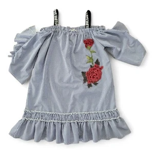 Hannah Banana Rose Navy Blue Stripe Ruffled Blousey Sun Dress Love Girls sz 10 - Picture 1 of 8