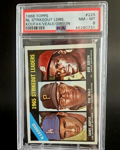 1966 Topps -League Leaders Bob Gibson, Sandy Koufax, Bob Veale #225 PSA 8 NM-MT - Picture 1 of 3