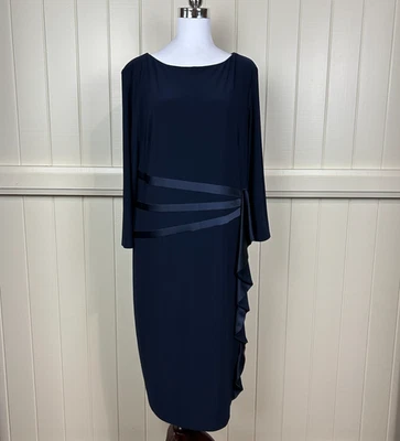Joseph Ribkoff Midi Dress Women's Size 18 Navy Blue Stretch Long Sleeve Wedding - Image 1 of 4