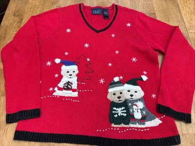 VTG Crazy Horse Claiborne Winter Sweater Sz M Dogs In Sweaters Dog Lover Novelty - Image 1 of 4