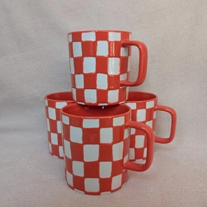 NEW !! Habitat Hand Painted Checkerboard wax resist Mug orange & white - Picture 1 of 10