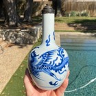 Antique Chinese Blue and White Phoenix Bottle Vase Kangxi Period 18thC