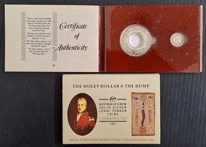 1988 Australia Bicent Holey Dollar & Dump Singapore Conv 1oz Silver (.999) coins - Picture 1 of 6