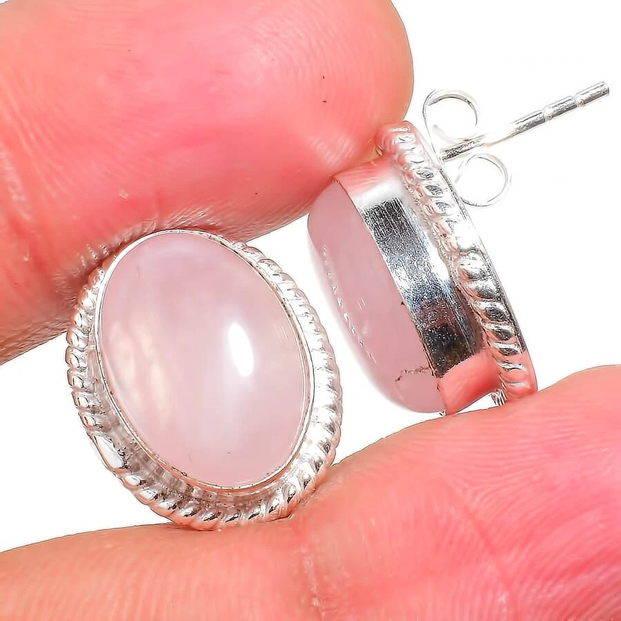 Brinco de prata esterlina 925 com pedra preciosa quartzo rosa tamanho 0,75" - Imagem 1 de 1