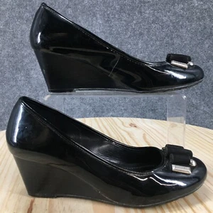 BCBGeneration Heels Womens 6.5 B Eesha Slip On Pumps Black Faux Leather Wedge - Picture 1 of 11