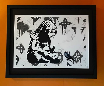 DEATH NYC Hand Signed LARGE Print Framed 16x20in COA BANKSY GIRL GRAFFITI BIRD B - image 1 of 4