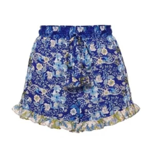 NWT MISA Los Angeles Blue Floral Print Ruffle Shorts Drawstring Waist XS - Picture 1 of 9