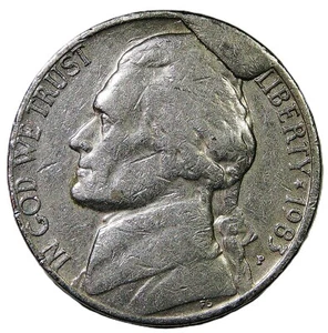 1983 P Jefferson Nickel error, obverse CUD die break, CU-5c-1983P-05 - Picture 1 of 6