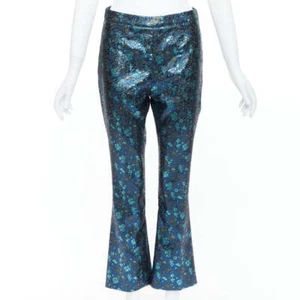 PRADA metallic blue green floral lurex brocade crop pants trousers IT38 XS - Picture 1 of 9