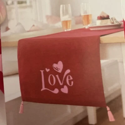 Threshold Red 100% Cotton LOVE Valentine's Day Table Runner w/ Tassels 72" x 14" - Image 1 of 3