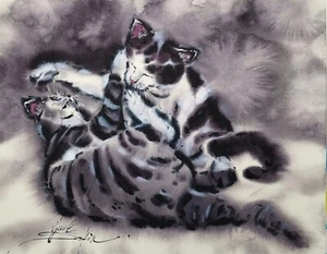 ORIGINAL watercolor painting CATS painting Animals painting 11"x13.5" - Picture 1 of 2