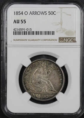 1854-O Seated Liberty Half Dollar Arrows NGC AU-55 - Image 1 of 2