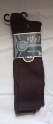 Vintage NOS FARAH Classic Crew Dress Socks  Brown Sz 10-13 2 Pair in Box - Image 1 of 4