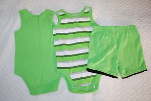 Baby Boys 3 PC OUTFIT SET Lime Green 2 BODYSUIT TANK TOPS Knit Shorts 3-6 MO - Picture 1 of 1