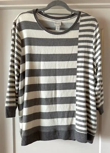 Chicos Sweater Size 3 NWOT Women's Stripe 3/4 Sleeve Rayon/Polyester/Spandex - Picture 1 of 4