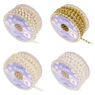 ELEGANZA 4, 6, 8mm Pearl Bead on a String Chain Trim Ribbon craft gold ivory white silver