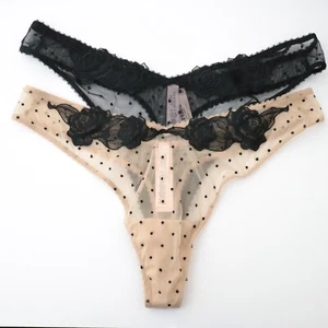 Victoria's Secret Sheer Mesh Lace High-Leg Thong Panty 2 Lot MEDIUM - Picture 1 of 9