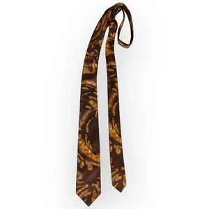 Rhodia Acetate Vintage 50s/60s Brown & Gold Abstract Skinny Tie Made in Italy - Picture 1 of 9