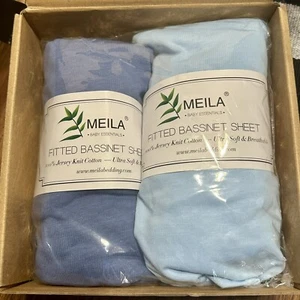 MEILA Bassinet Sheets~Blue~BOXED SET OF 2~Jersey Knit Cotton~Fitted~32x19 - Picture 1 of 9
