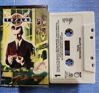  Psychotic Supper by Tesla Cassette Tape  1991 Geffen Records BMG White Cassette Foto 1 de 4