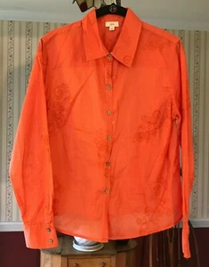 J. Jill Women's Shirt 100% Cotton Top Orange Embroidered Long Sleeve Size M - Picture 1 of 7