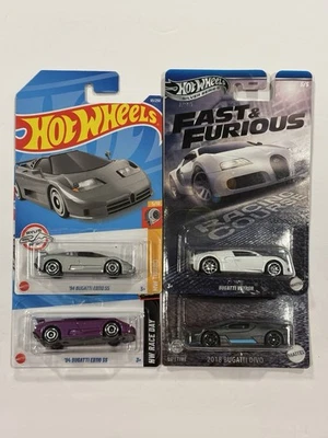 Hot Wheels Bugatti EB110 SS, Veyron & Matchbox European Streets’18 Divo Lote de 4 Foto 1 de 4