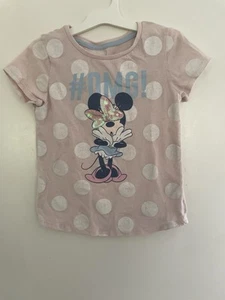 Disney Minnie Mouse Kids Girls Sequin Bow Minnie Mouse Polka Dot T-Shirt Pink S - Picture 1 of 6