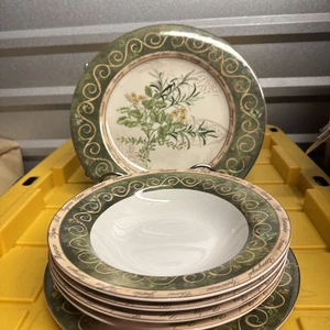 AA 4 cuencos de sopa de borde grande 1 plato de cena y plato grande de Bouquet Garni - Imagen 1 de 12