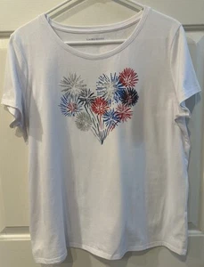 Laura Scott 4th of July Sparkly Fireworks T-Shirt - Weiß - Gr. LG - Gebraucht - Bild 1 von 3