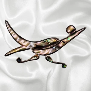 Broche prendedor vintage Taxco México plata esterlina 925 con incrustación de abulón corredor pájaro - Imagen 1 de 6