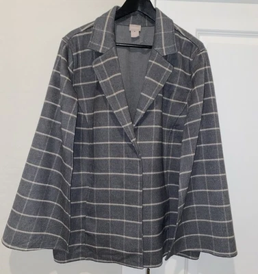 Chicos Women's Gray Plaid Cape Coat Blazer Jacket Size XXL -20 Collared New - Image 1 of 4