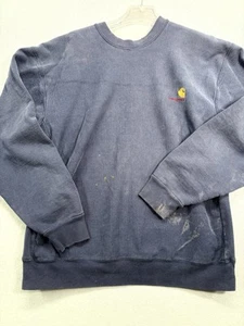 Vintage Carhartt Sweatshirt Mens XL Faded Blue 90s Heavy Baggy Workwear Spellout - Picture 1 of 10