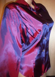 Vtg Purple Satin Shine Iridescent French Cuff Shirt Top M USA - Picture 1 of 9