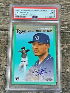 2023 Topps Chrome Platinum Anniversary Taj Bradley Aqua Auto RC #d /150 PSA 9 - Picture 1 of 2