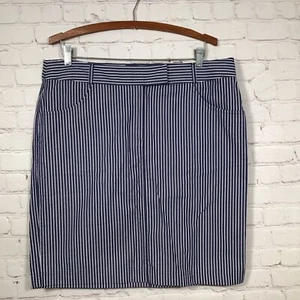 Van Heusen Blue Striped Cotton Skirt Womans 14 Pencil Straight Pockets New - Picture 1 of 6