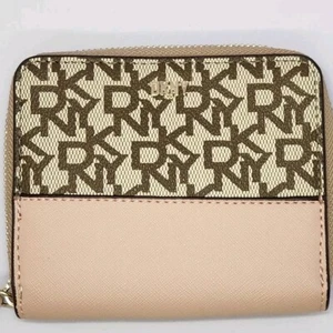 DKNY Velita Monogram Pink Saffiano Leather Zip-Around Small Wallet (Brand New) - Picture 1 of 9