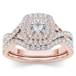 10k Rose Gold Round Cut 0.9Ct Diamond Bridal Set Ring Size 6 Clarity I2 - Picture 1 of 6