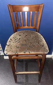 Large Dark Wooden Bar Stool Cushioned Seat 112cm By 44cm Approximately - Picture 1 of 8