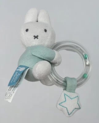 Nijntje Miffy Blanco Verde Pálido Conejo Bebé Sonajero Anillo Mordedor Peluche RARO Foto 1 de 4