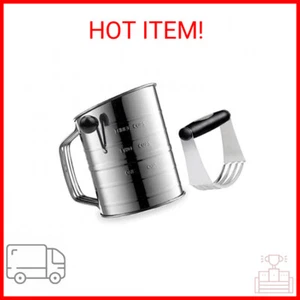Flour Sifter 3 Cup Stainless Steel Rotary Hand Crank Sifter with 16 Fine Mesh Sc - Picture 1 of 2