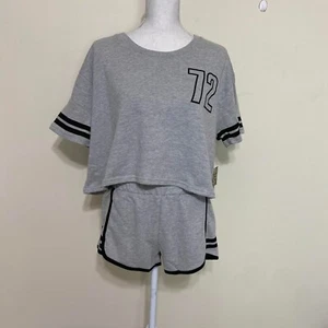 Active USA Damen Oversize Crop Top & Shorts Terno - Größe Large - Grau - Bild 1 von 14